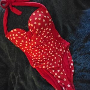 Red Polka Dot One-Piece Swimsuit - Classic Halter